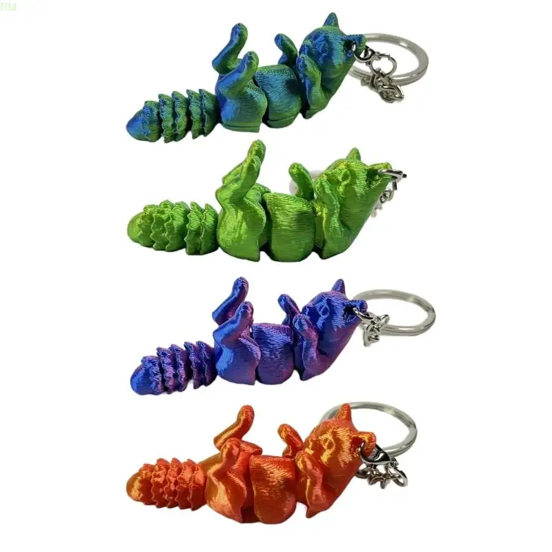 Flexible Joint 3D Printed Keychain, Movable Multi Joint Kitten Charm NM