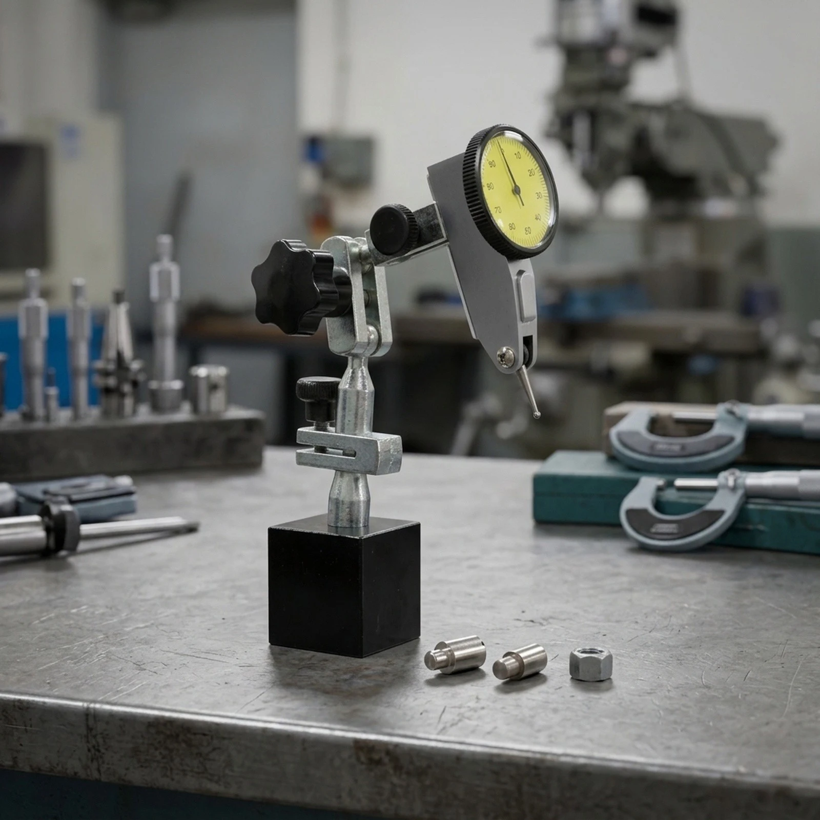 Stable Support Base for Dial Test Indicator Gauge with Adjustable Bracket and Locking Knob for Accurate Dimensional Analysis