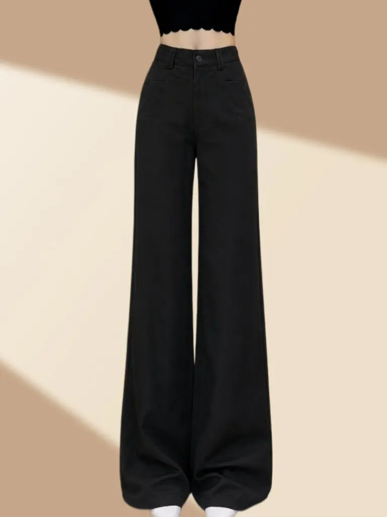 High Waist Grey Checkered Straight Leg Casual Wide Leg Pants Women's Commuter Style Suiting Trousers Autumn New Arrival