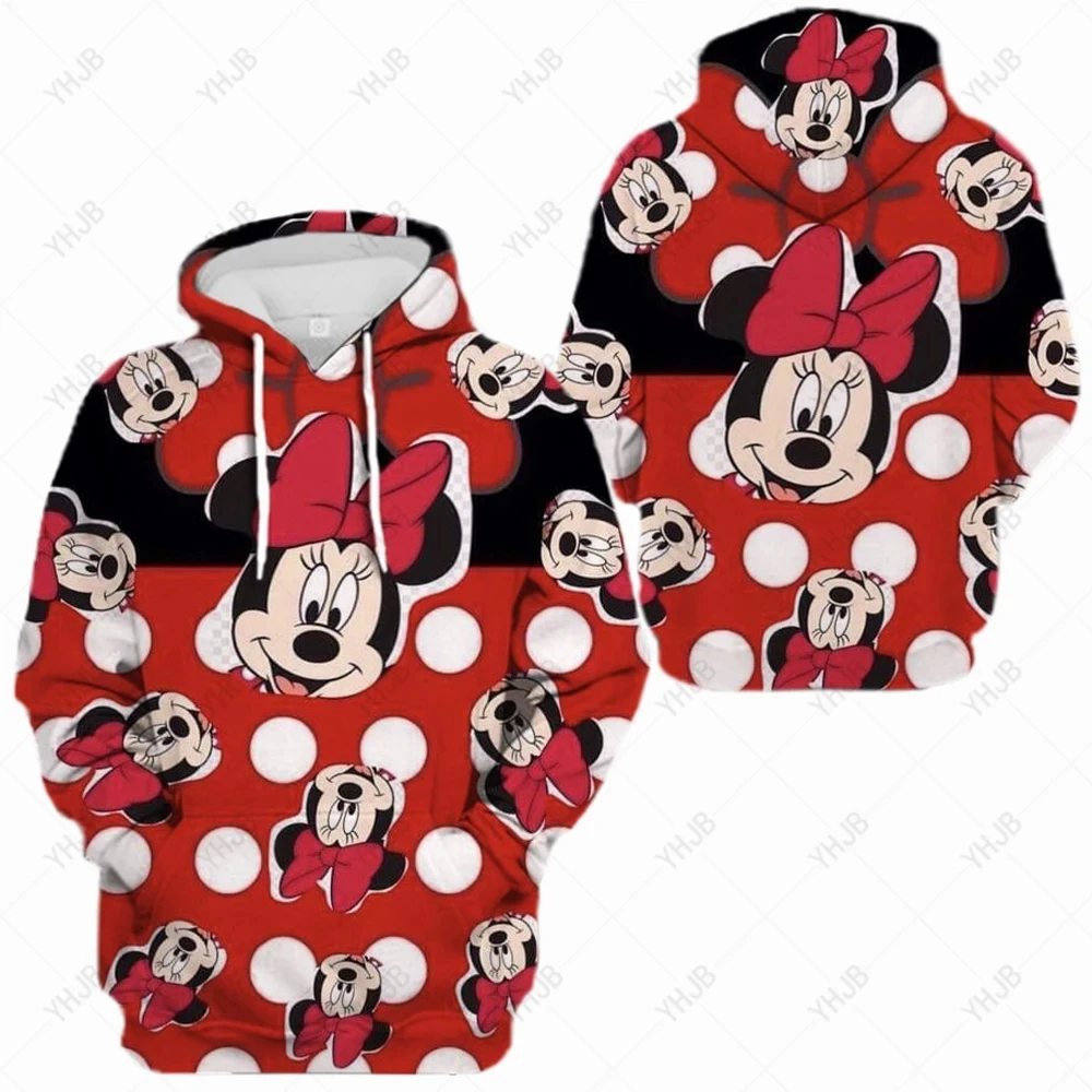 Disney-Moletom feminino de manga comprida com estampa de Mickey Mouse, Hoodies soltos, Minnie, streetwear grande, casual, outono