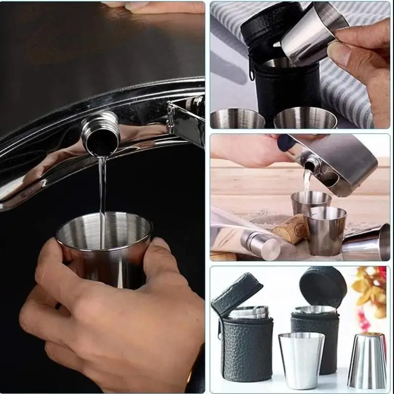 NEW 4pcs/Set Stainless Steel Glass Set Outdoor Small Glasses Set Travel Picnic Cup Set 30/70/170ml
