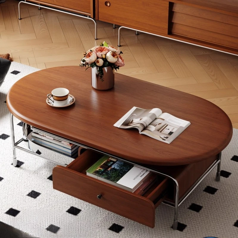 

Medieval style coffee table living room household small apartment light luxury high-end sense solid wood cream wind simple