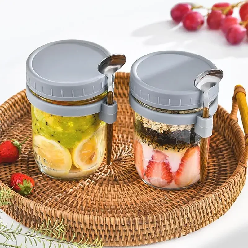 

2/4 Pack Overnight Oats Jars with Lid and Spoon Large Capacity Airtight Oatmeal Container with Measurement Marks