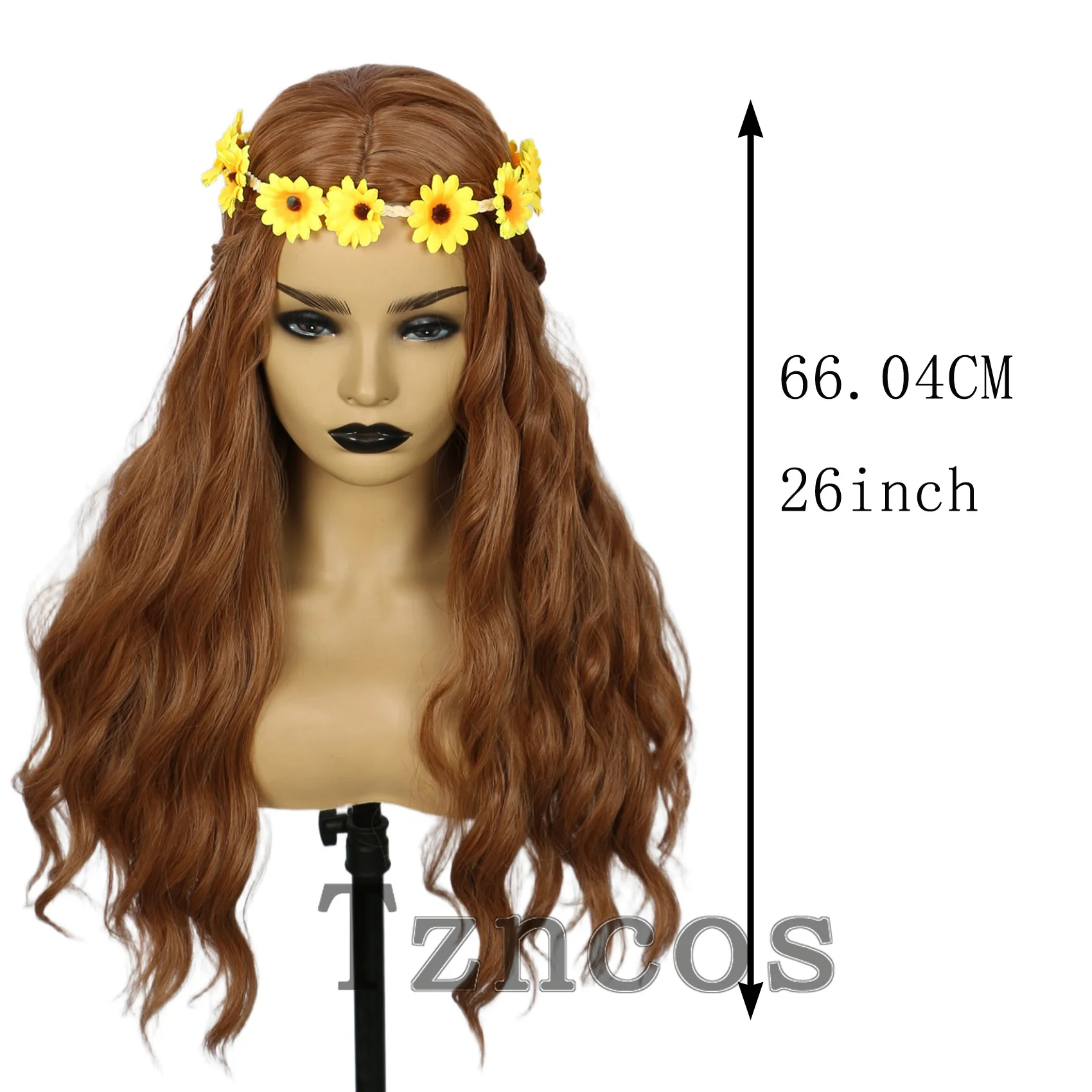 Tzncos 70s الهبي طويل متموج شعر مستعار اصطناعي للنساء Daenerys مستوحاة شعر مستعار تأثيري لحفلة الهالوين