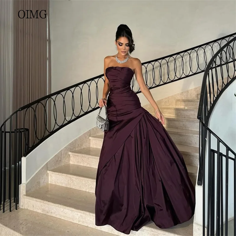 

OIMG Classic Strapless A Line Prom Gowns Backless Pleated Formal Party Gown Floor Length Gala-ready Evening Dress Customized