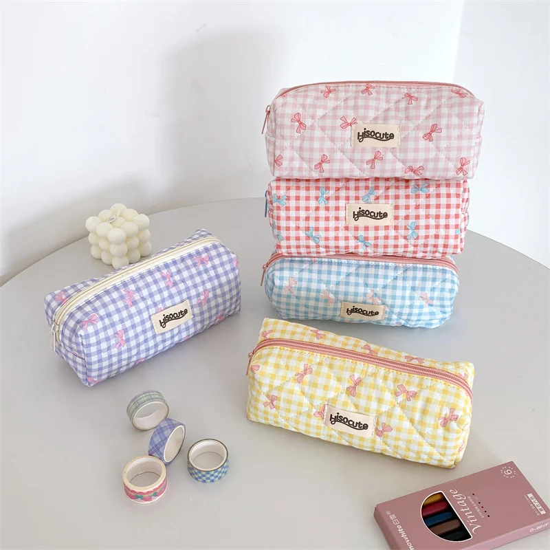 Fashion Simplicity Bow Women Travel Storage Bag Cute Design Girl Pencil Case Makeup Bag Retro Ladies Cosmetic Bag