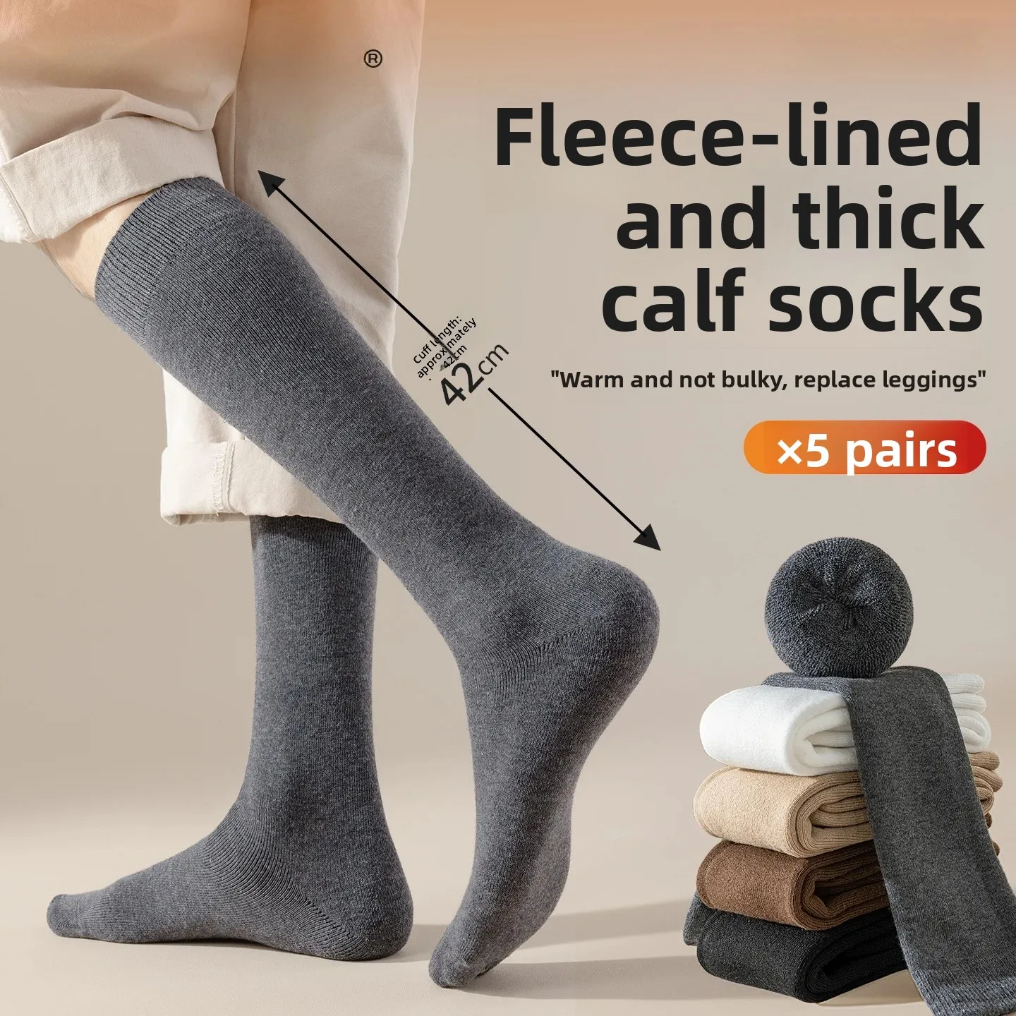 Men's Thickened Long Tube Socks Winter Warm Fleece Lined Mid-Calf Autumn Winter Thick Warm Woolen Loop Men's Winter Socks