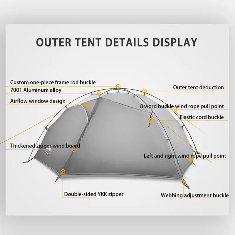 FLAME\'S CREED TAIJI 2 15D Nylon Camping Ultralight Tent Outdoor 2 Persons 3/4 Season Double Layer Camping Hiking Tents