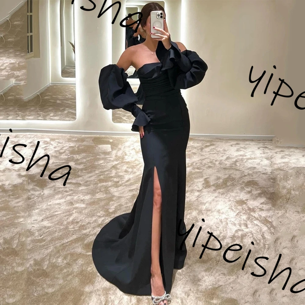 Personalizado yipeisha elegante de alta qualidade sem alças vestido de baile de formatura fenda média sem mangas a linha até o chão quinceanera par