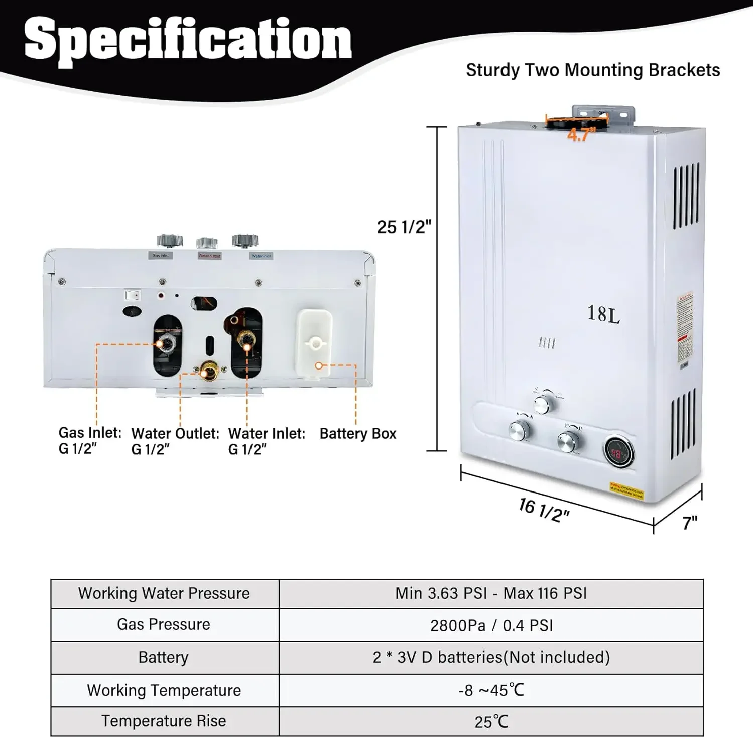 18L LPG Propane Gas Hot Water Heater 90000 BTU Tankless Instant Boiler Digital Display with Shower