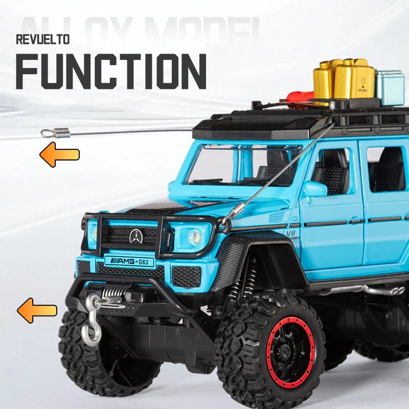 1:24 BENZ G63 6X6 édition aventure alliage modèle de voiture son et lumière retirer jouet pour enfants à collectionner cadeau d'anniversaire