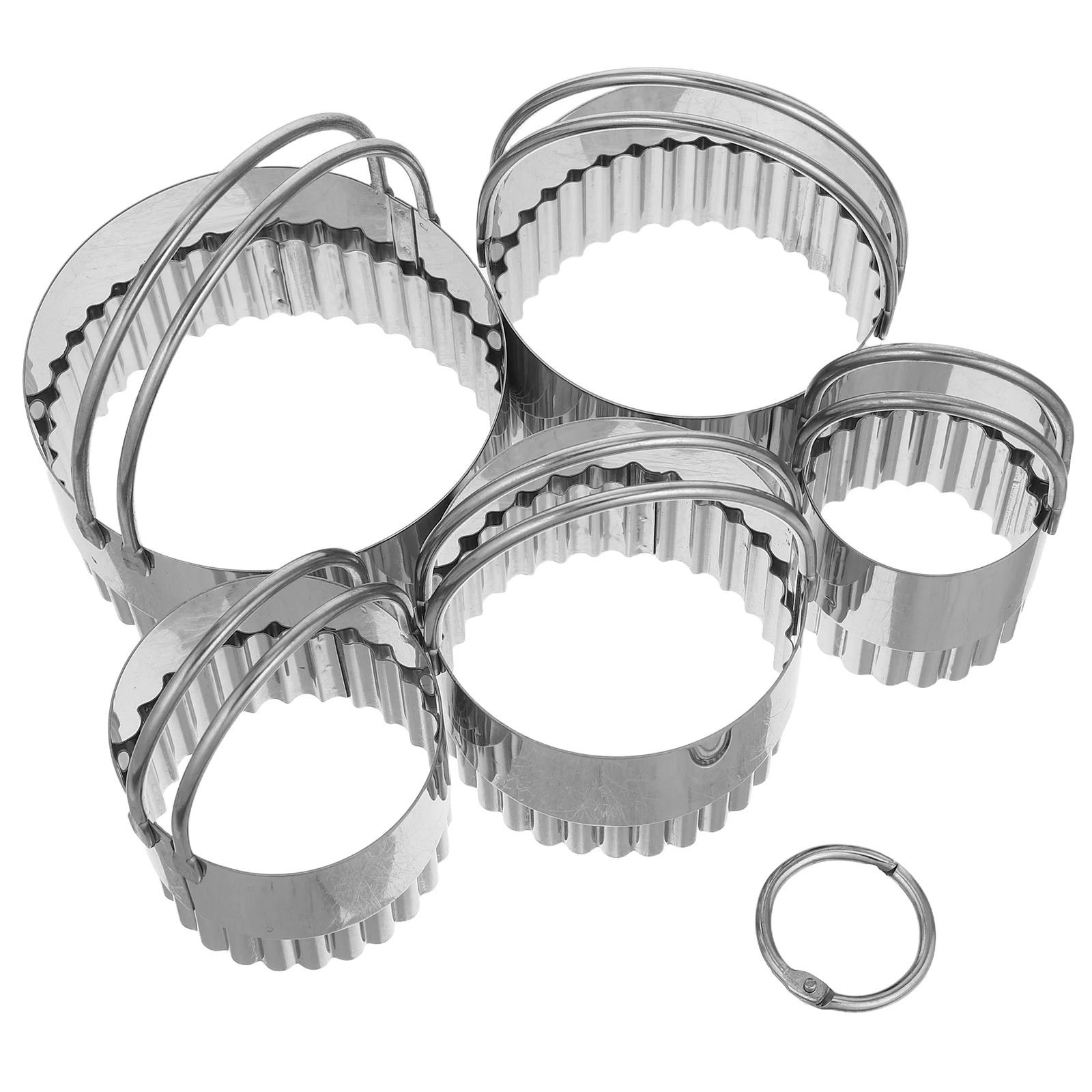 

5pcs Stainless Steel Biscuit Cutters Round Fluted Edge Cookie For Baking Diy Cake Decorating Reusable Circular Cookie