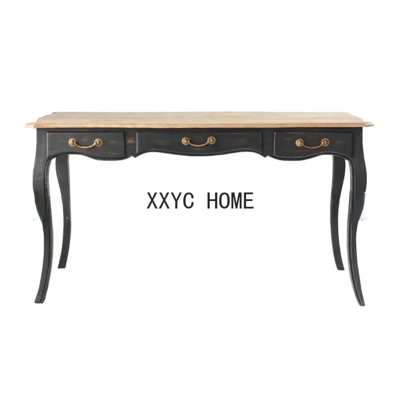 American-Style Solid Wood Desk Oak Desk Storage Table Children Retro Desk Chair Combination