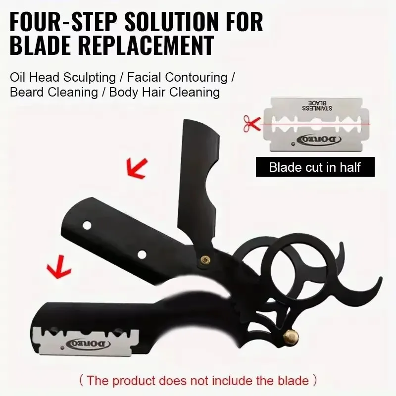 Stainless Steel Classic Double Edge Shaving Razor for Thumb Haircutting Bald Head Eyebrow Trimming Hairdressing Stand