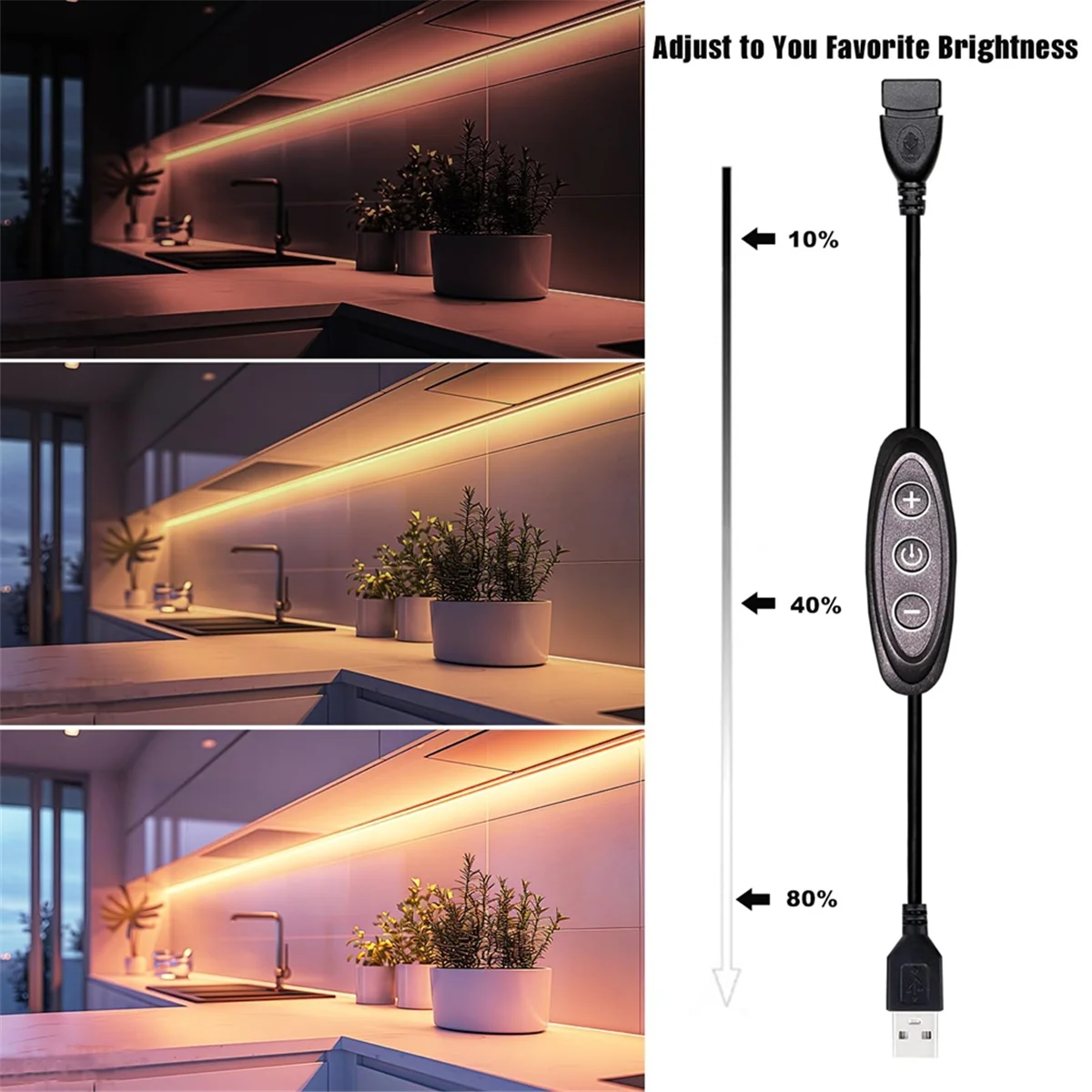NEW 5V USB LED Dimmer Switch, 10-Speed Dimming, Female to Male, 2 Pack USB Powered Dimmer for 5V Single Color LED Lights