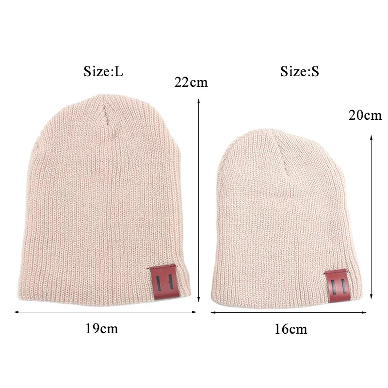 Autumn Winter Baby Knit Hat for Boys Girls Kids Beanie Adult Children Parent-Child Hats Warm Newborn Baby Cap with Leather Label