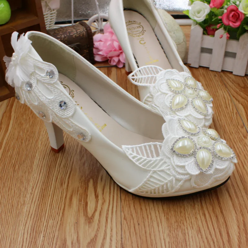 Women's New Luxury Pumps Wedding PU  3 5 8CM Thin Heels Fashion Rhinestone Bling Flower Woman Shoes Single Shoes
