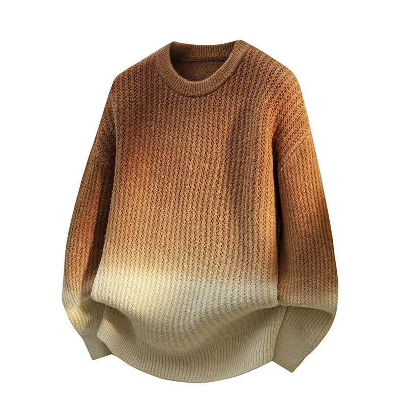 新しいファッション男性グラデーションカラープルオーバーセーター上着ルーズカジュアルニットセーター品質男性 O ネックプルオーバーセーターコート