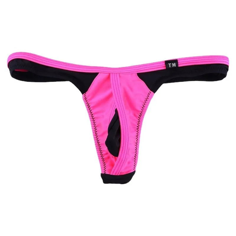 

Men's Ice Silk Mesh Thong Low-rise Sexy Large Pouch Cutout Elastic Single T-back Underwear