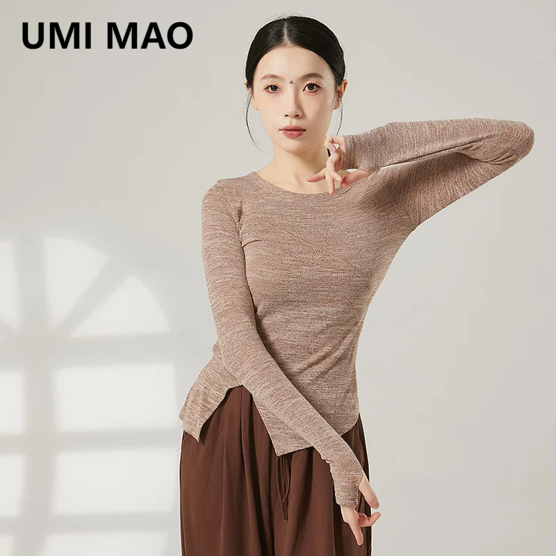 UMI MAO Modern Dance Costume Top Slim Fitting Spring And Autumn Classical Dance Set Refers To Knitted Base Shirt Top For Women