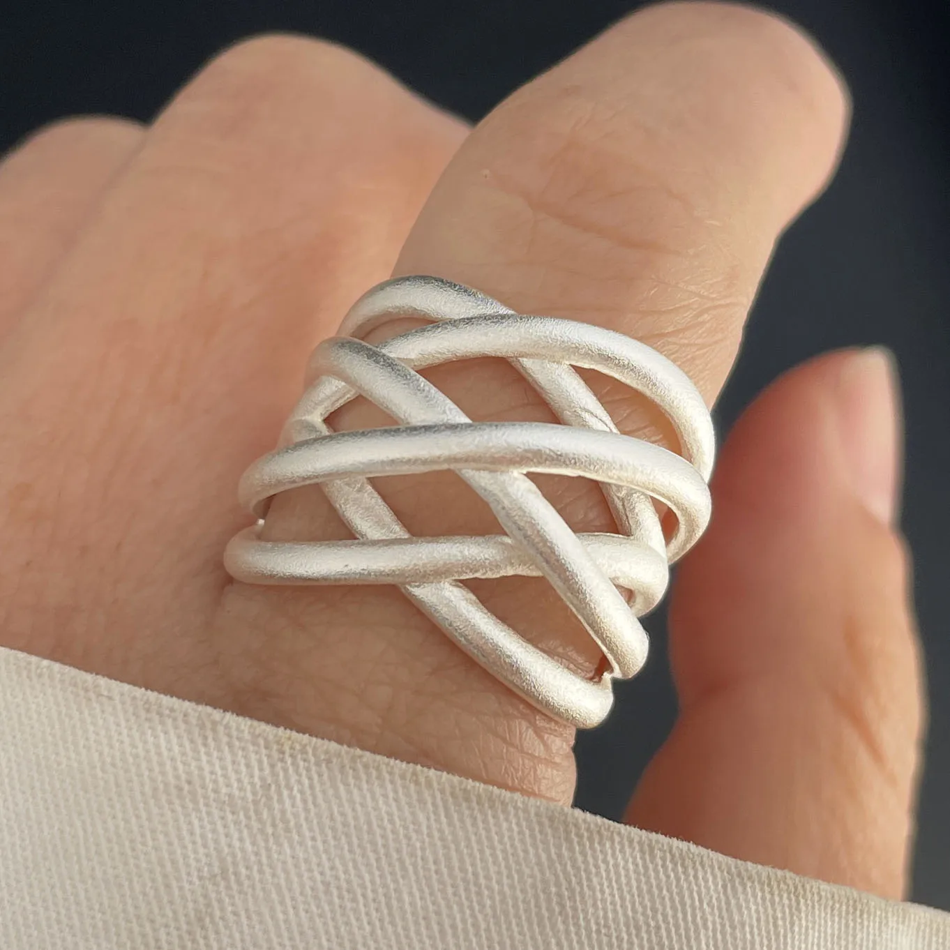 Women's 925 Sterling Gold Heart Interlines Ring, Handmade