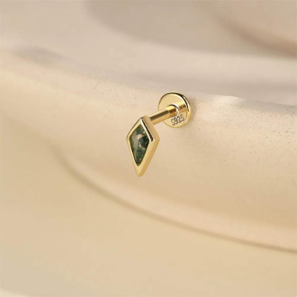 CANNER 1 Stück Sommer Natürlicher Wassergras-Achat Pferdeauge 925 Sterling Silber Flachkopf Piercing Ohrstecker für Damen INS Ohrring – Detail 10