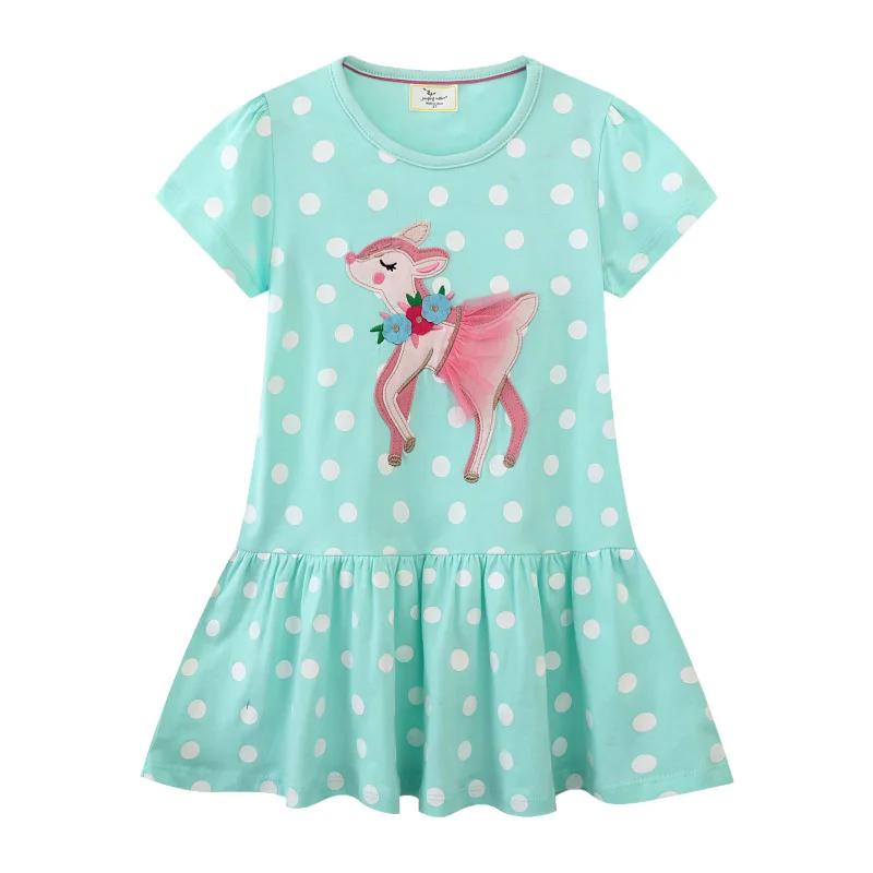 Jumping Meters 2-7T New Arrival Horse Embroidery Applique Summer Children\'s Girls Dresses Birthday Party Cute Baby Clothing