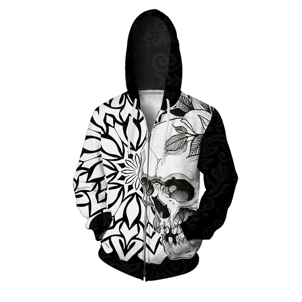 Trendy and Versatile Hooded Sweatshirt Personalized Skull Print Men\'s Sweat-shirt Comfortable and Stylish Zip Up Hoodies Hoodie