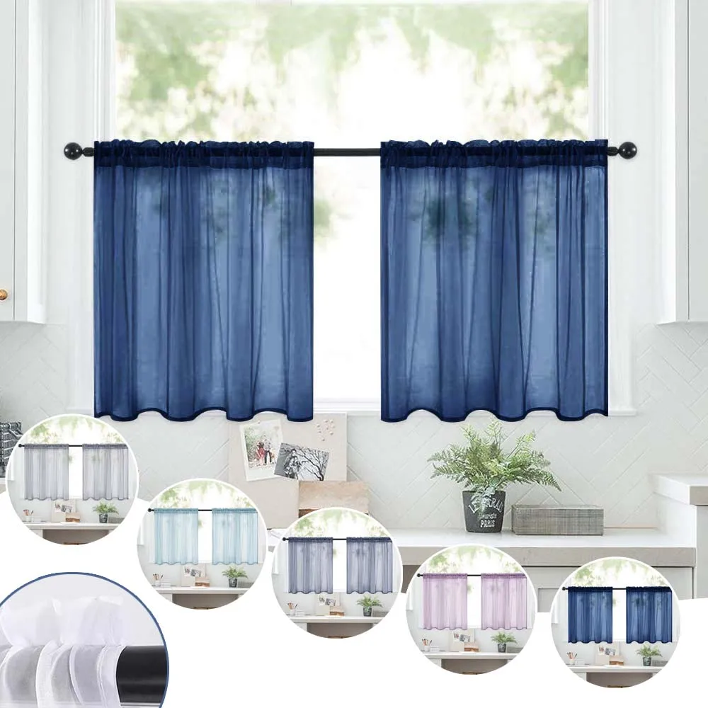 

Soft Short Sheer Valance Curtain Bathroom Rod Pocket Semi-Blackout Window Shades Voile Drapes Home Kitchen Room Divider 2pcs Set