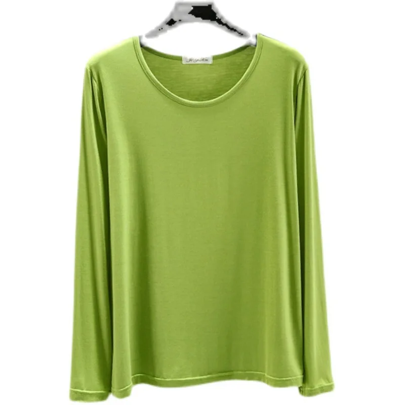 Rundhals Lose Modal Herbst Top Frauen Langarm T-Shirt Einfache Feste Dünne Top