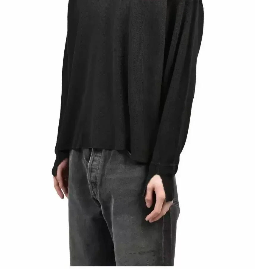 ER/D 25fw Waffle Black Slogan Long Sleeve Washed Old T-Shirt