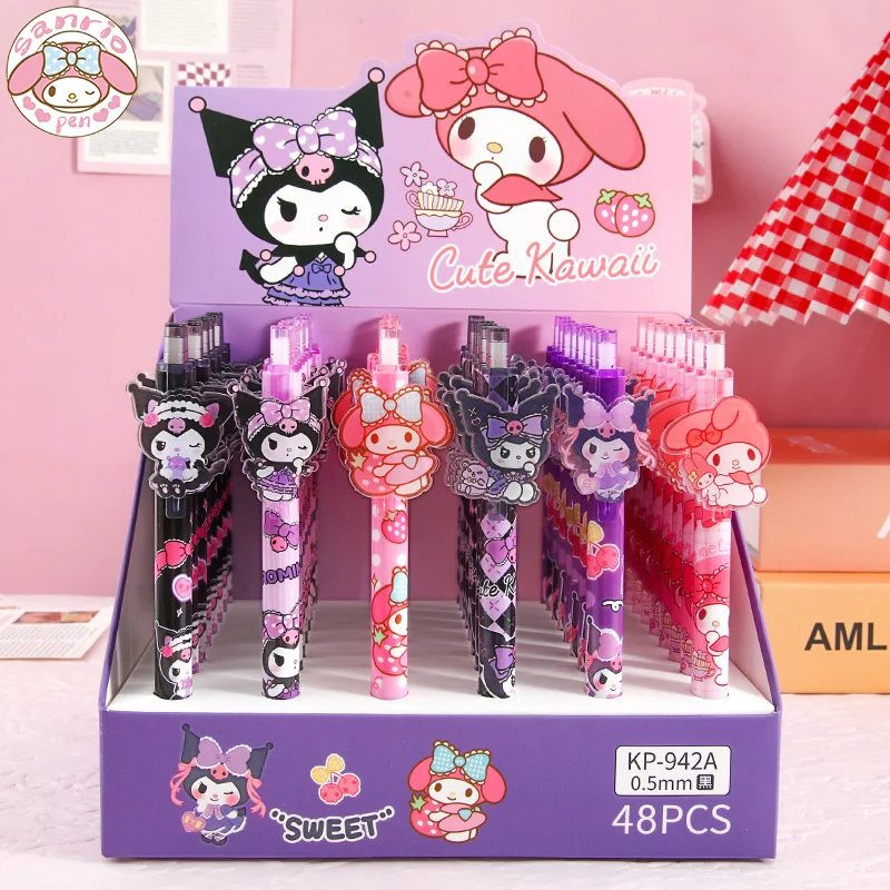 sanrio kawaii gel caneta 48 pecas japones bonito menina coracao caneta dos desenhos animados kuromi melodia escritorio caneta 05 caneta preta e tinta papelaria presente 01