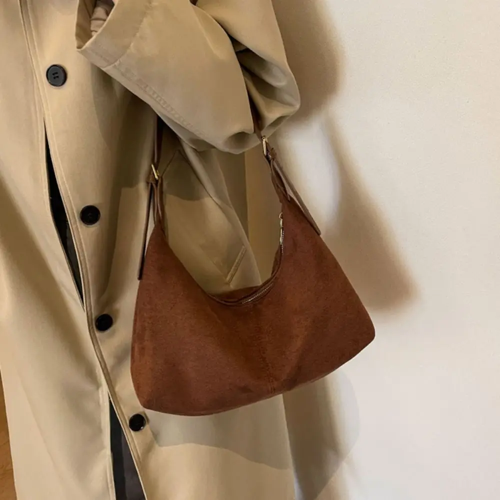 

Trendy Handbag Suede Shoulder Bag Large Capacity Solid Color Ladies Crossbody Bag Korean Style Fashion Tote Bag Shopping