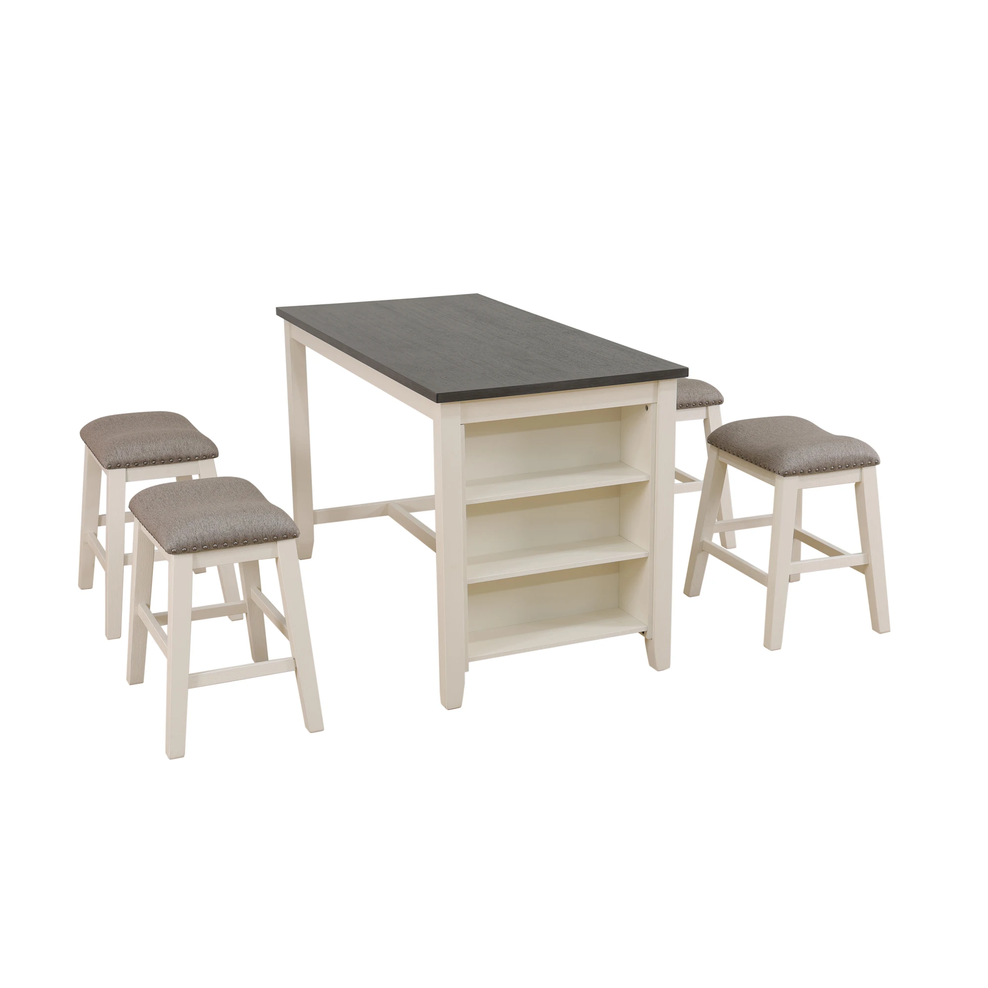 مجموعة طاولات المزرعة الحديثة 60 بوصة طاولة من خشب البلوط مع 4 كراسي منجدة ديكور أظافر نحاسي قماش مقاوم للماء لمطعم الأسرة