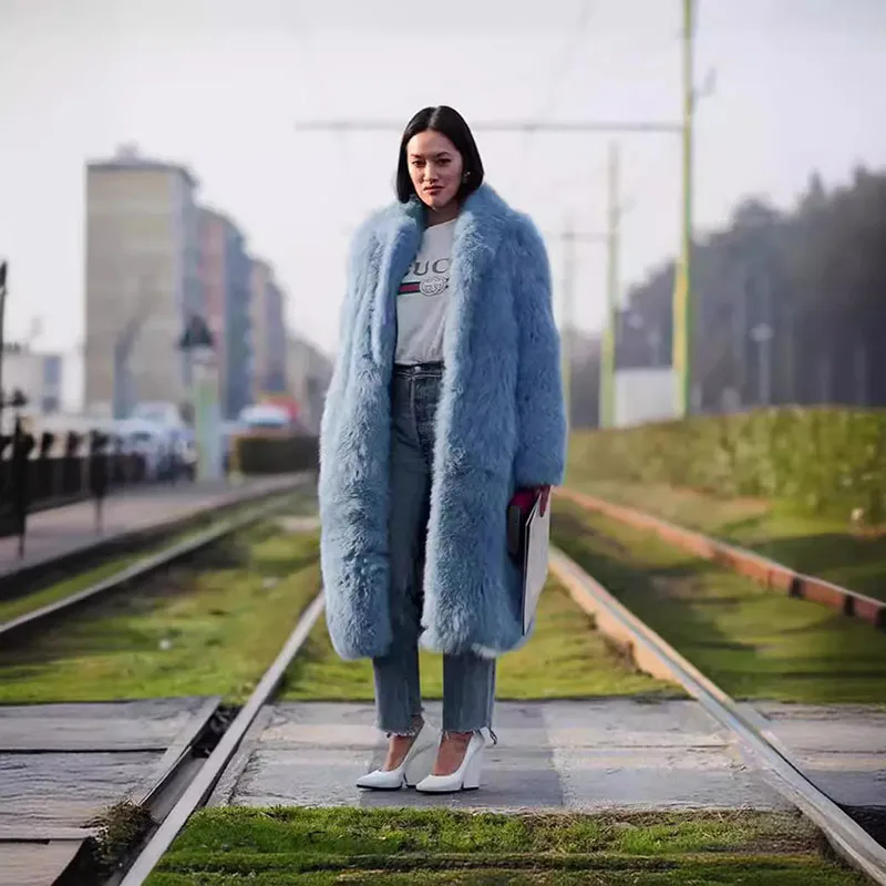 معطف نسائي طويل من الفرو الصناعي معطف Ins Nicki Minaj معطف مكتنز أخضر نيون ملابس خارجية