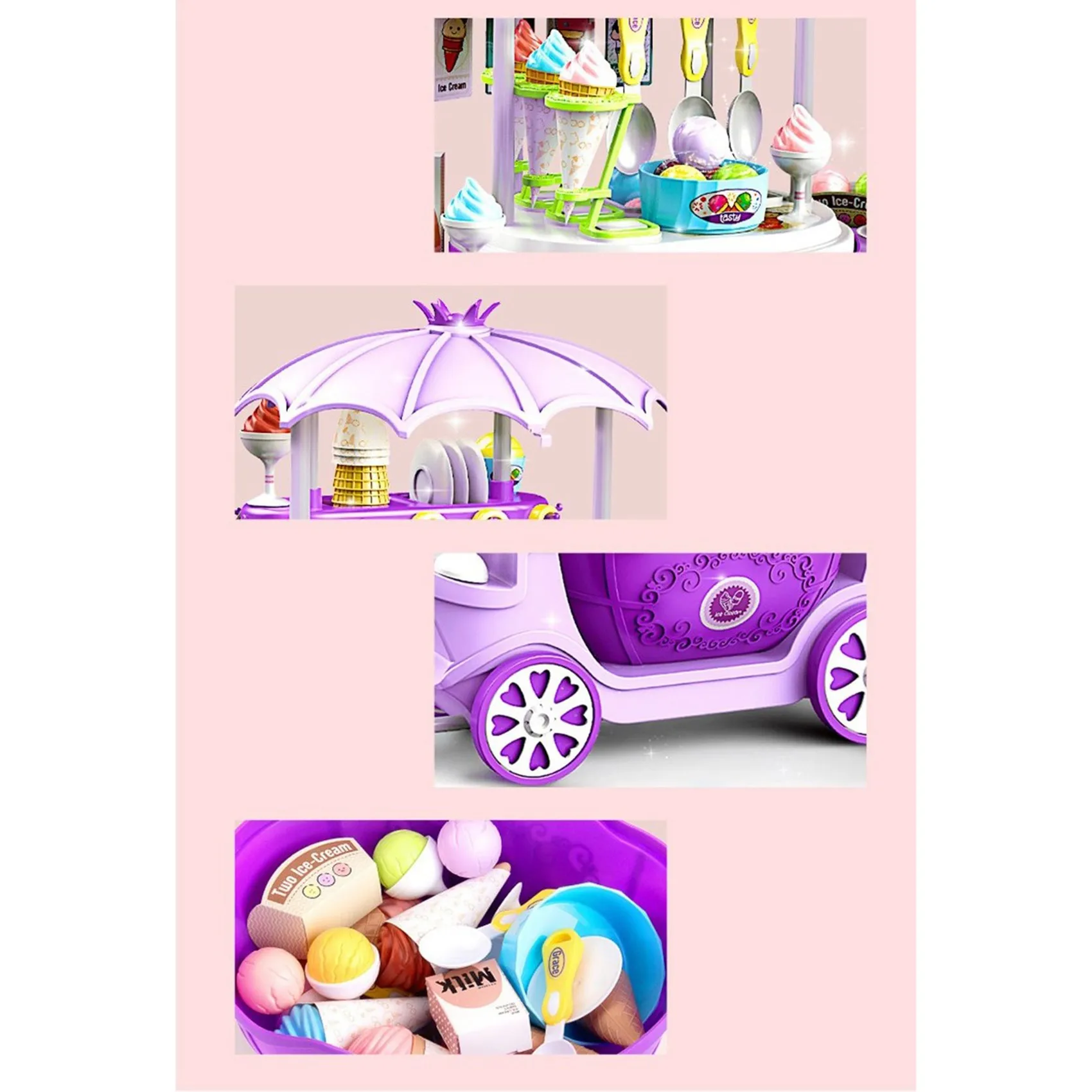 A48U Eiswürfel für Kinder – Eismaschine und Aufbewahrungswagen für Kleinkinder, vorgeben, Spielset, Schaufel und lernen Sie die Bildung