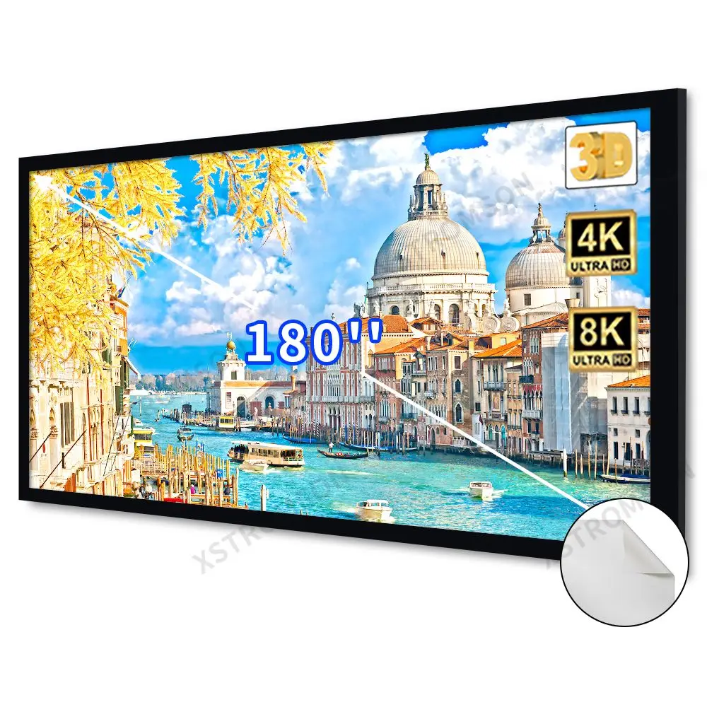 

180 дюймов 16:9 настенное крепление 4K HD ПВХ Мягкая Белая фиксированная рамка проекционный экран для домашнего кинотеатра экран для фильмов с 90 мм фиксированным алюминиевым