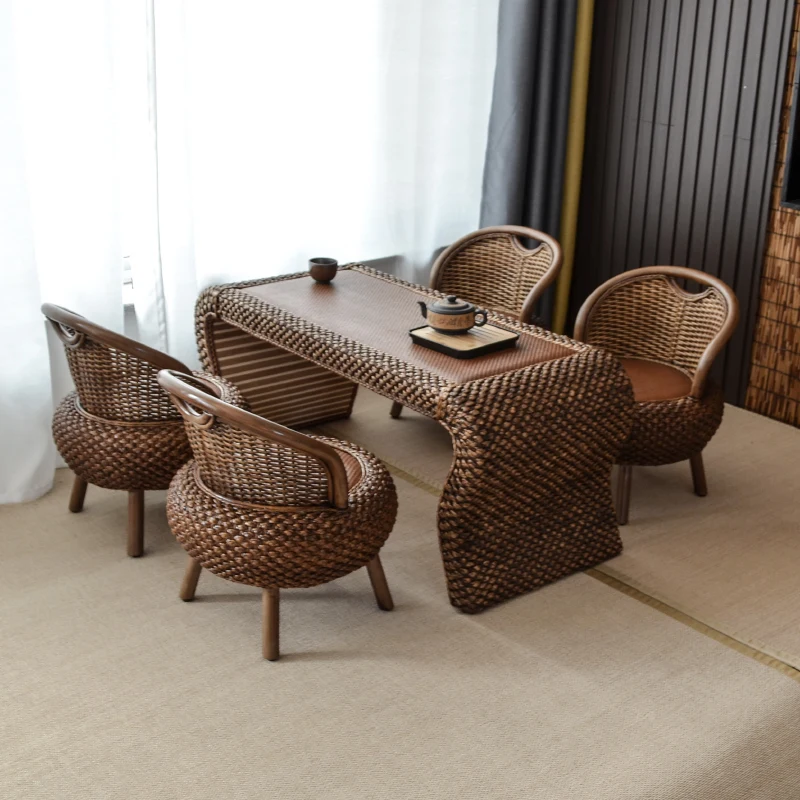 

Rattan balcony table and chair combination Zen tea table Small apartment household leisure simple Kung Fu tea table Tea art tabl
