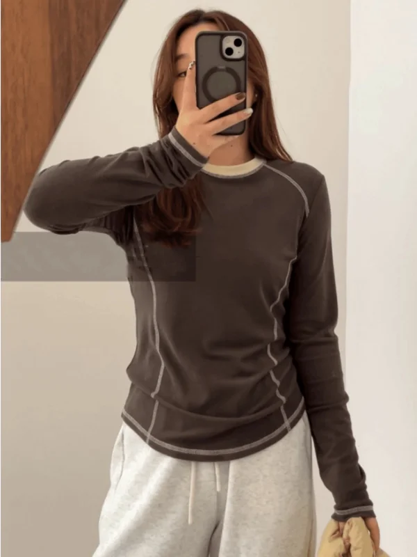 

Женская трикотажная футболка больших размеров в корейском стиле с круглым вырезом и длинным рукавом, осенне-зимняя, облегающая, для ношения под одеждой, повседневная, комфортная.