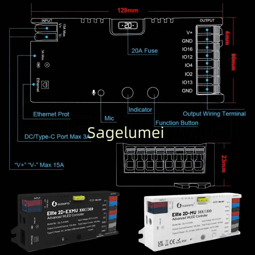 

NEW ESP32 WLED LED Controller GL-C-618WL with 4 Outputs Ethernet Microphone UART for WS2811 WS2812 RGB Digital LED Strip Lights