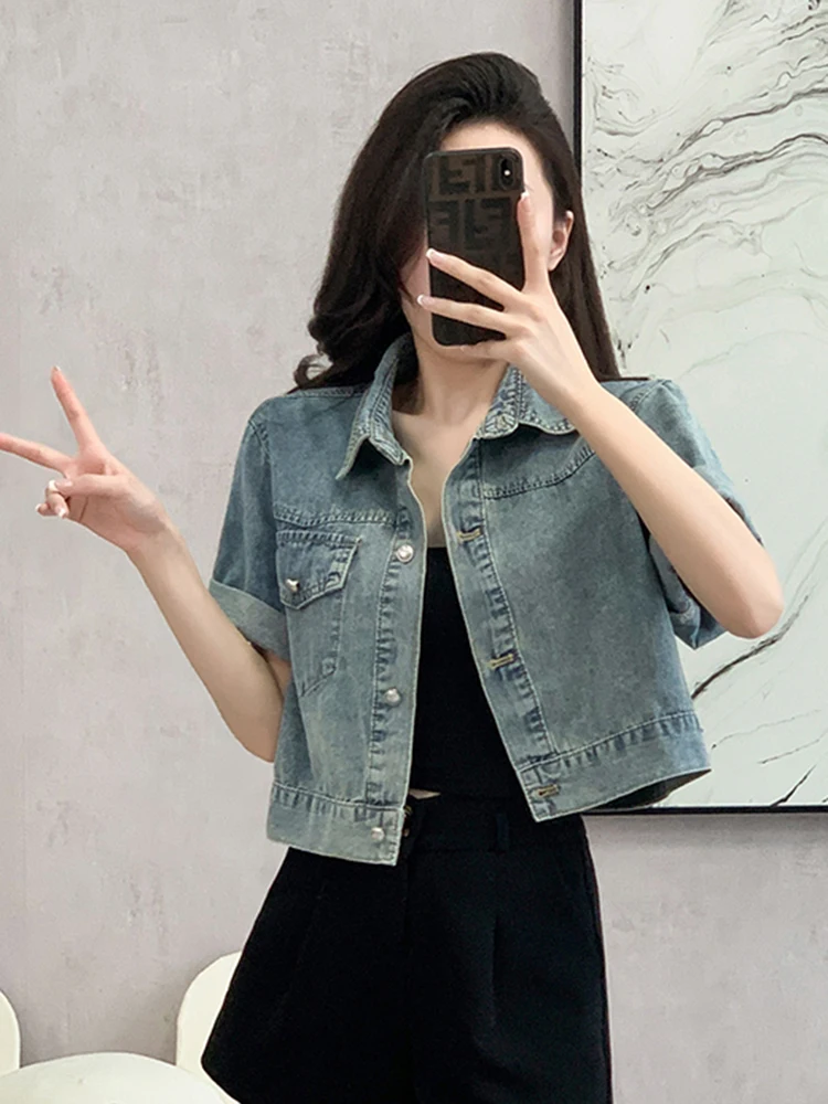 Fashion Ins Thin Summer Short Denim Jackets Women Slim Casual Single-Breasted Jeans Short Sleeve Jeans Coat Clothes