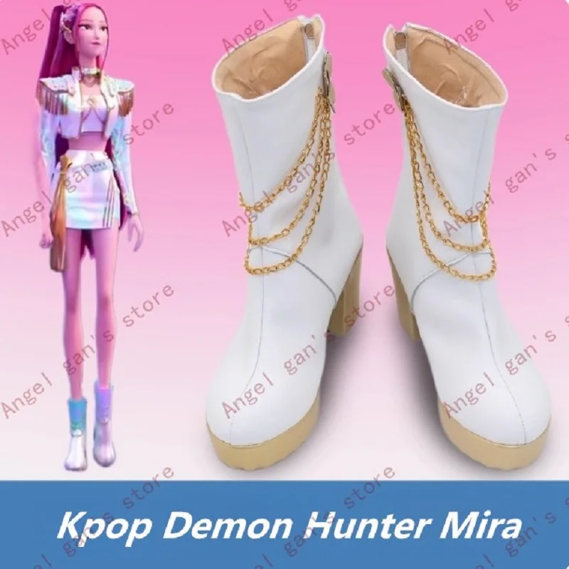 KPop Demon Hunters Rumi Zoey Mira Scarpe Cosplay Stivali da festa di Halloween in ecopelle bianchi fatti a mano