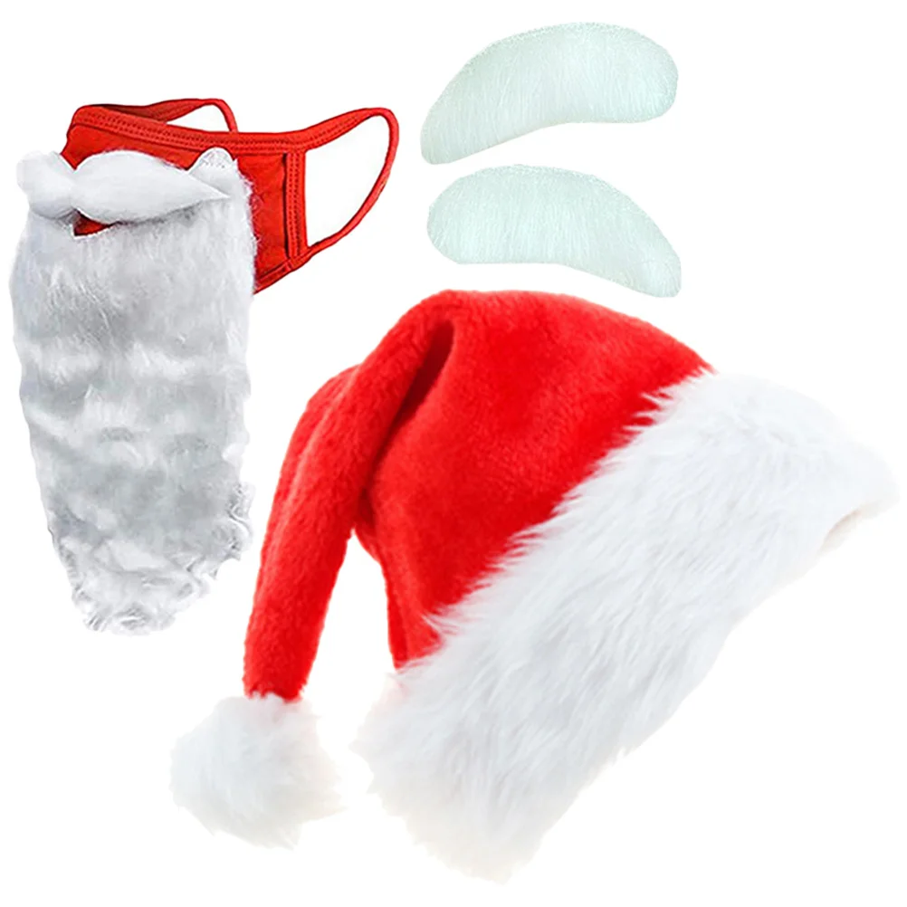 1 Juego de cejas y barba de Papá Noel, sombrero de Navidad, accesorios para disfraz de Papá Noel, accesorios para fotografía de fiesta de Cosplay de Navidad