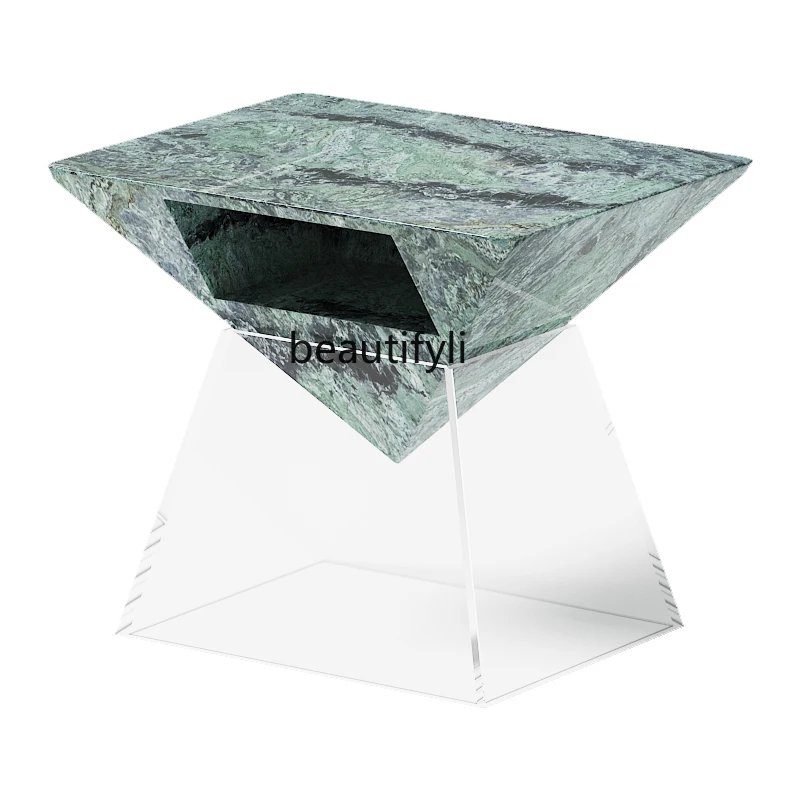 

Italian minimalist natural marble sofa side side table bedside table household bedroom simple shelf