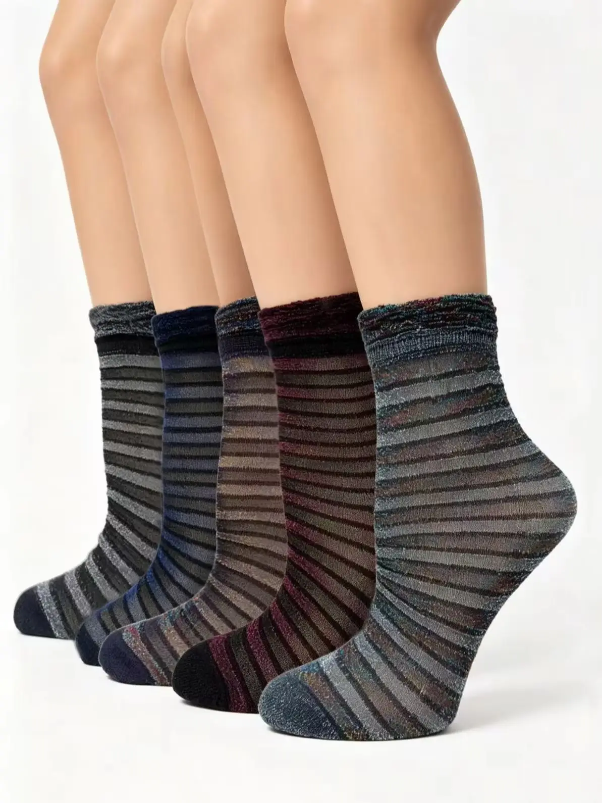 5 Paar/Set Damen Dünne Transparente Sommer Atmungsaktive Sexy Glänzende Socken Koreanischer Stil Seidensocken Luxus-Design Elastische Socken – Detail 2