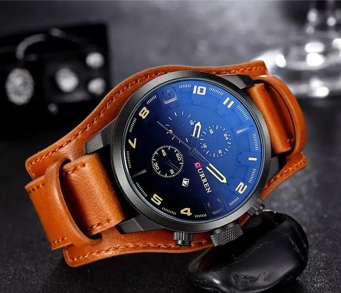 Fashion Curren Mens Date Stainless Steel Leather Analog Quartz Sport Wrist Watch