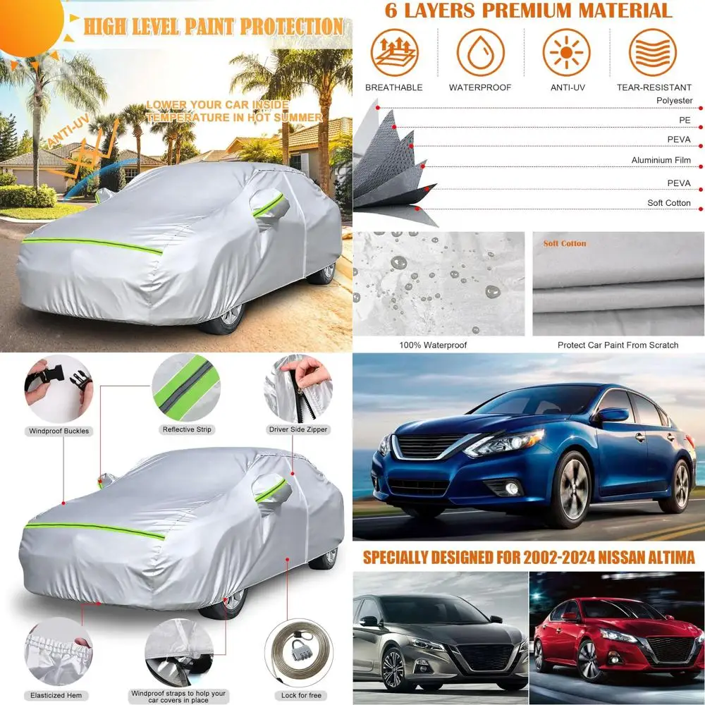 

Custom-Fit 6-Layer Silver Car Cover for 2002-2025 Nissan Altima, Weatherproof with Zippered Access & Windproof Bands