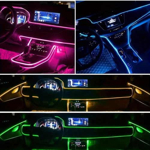 Imagen 2 del producto Luces de alambre EL flexibles con Control por aplicación, tira de luces de ambiente, lámparas decorativas, tira Led RGB de neón para Interior de coche de 12V