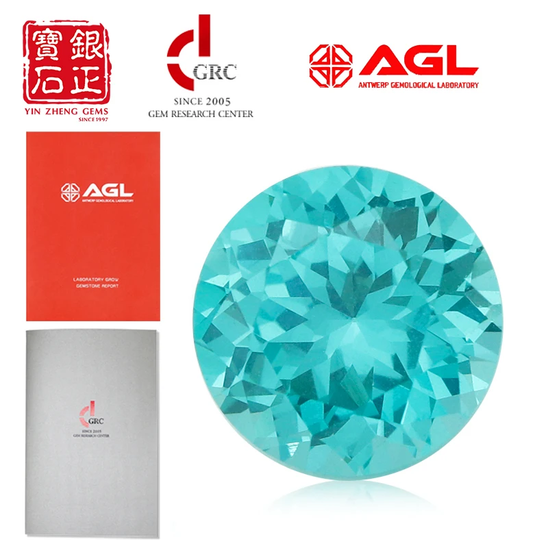 YinZheng Round Shape Paraiba Flame Melted Cultivate Paraiba Can Be Provide GRC Or AGL Certifacate Loose Synthetic Paraiba Stone