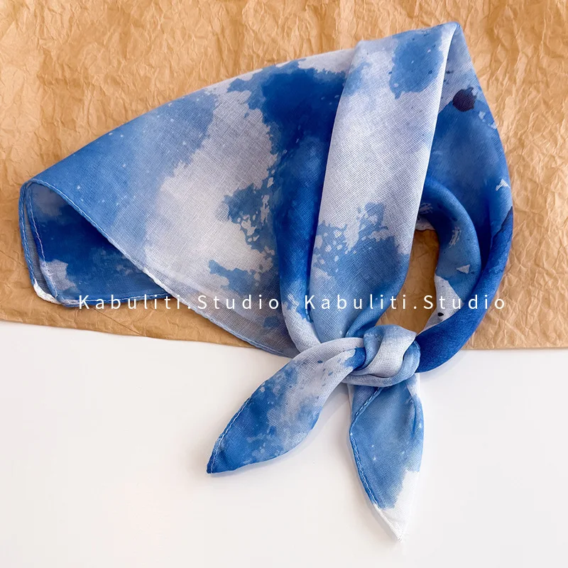 Premium Tie Dye Square Bandana for Women Thin Triangle Scarf Sun Protection Headband Neck Cover Hair Ribbon Shirt Shawl Soft